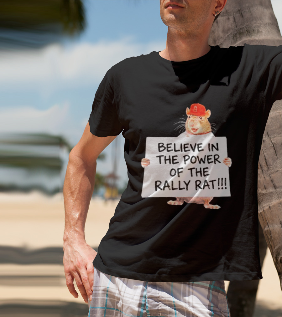 Believe In The Power Of The Rally Rat Red Cap Baseball Fan Spirit T-Shirt