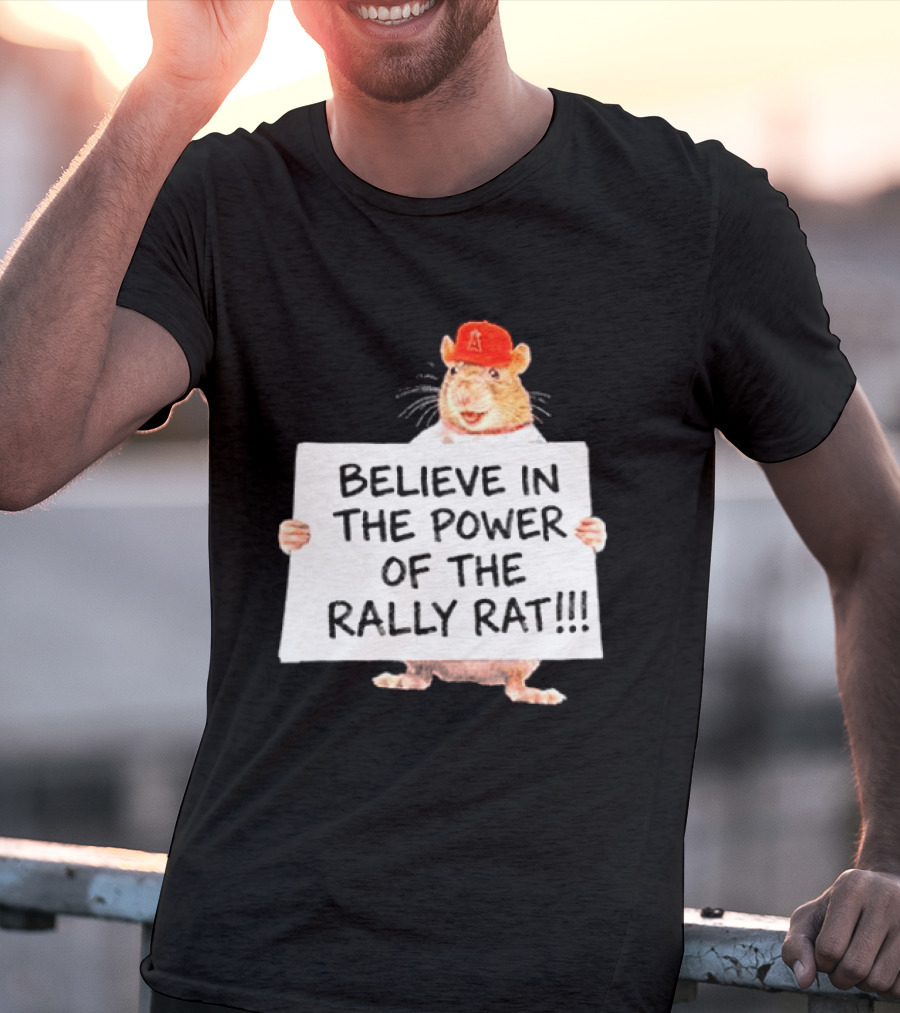 Believe In The Power Of The Rally Rat Red Cap Baseball Fan Spirit T-Shirt
