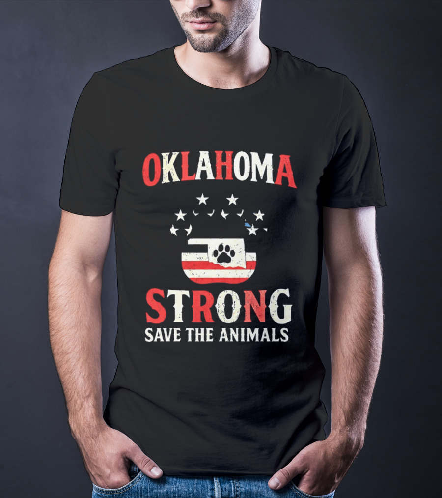 Oklahoma Strong Save The Animals Paw Print Flag Stars T-Shirt