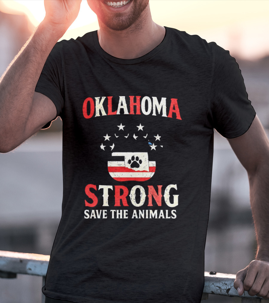 Oklahoma Strong Save The Animals Paw Print Flag Stars T-Shirt