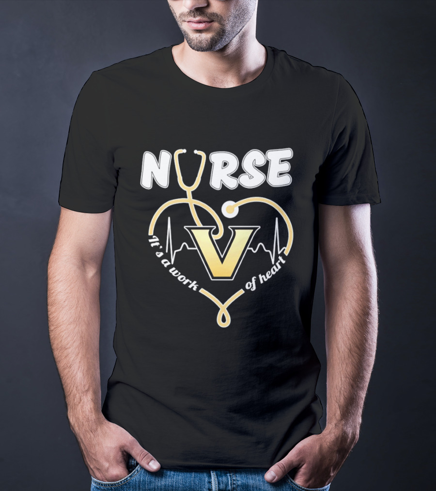 Nurse It's A Work Of Heart Vanderbilt Commodores Stethoscope Heart T-Shirt