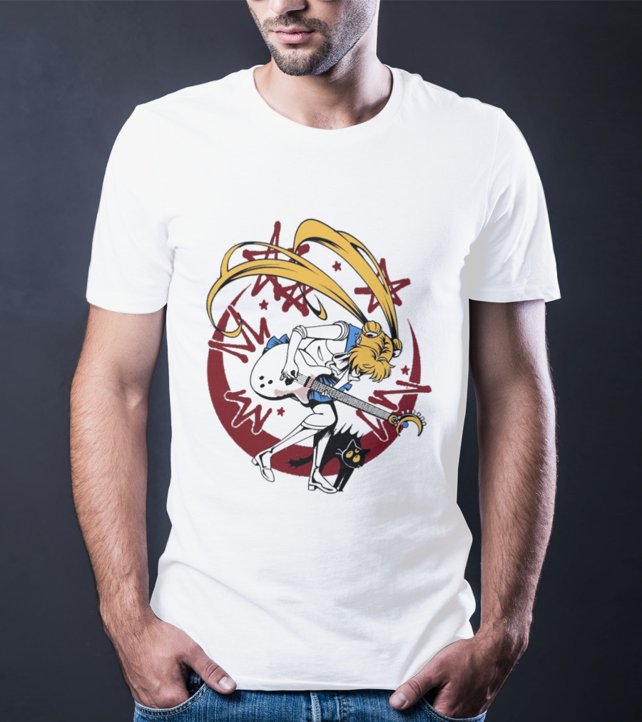 Rock N' Roll Moonlight Pop Culture Wizard Sailor Character Magic Guitar T-Shirt