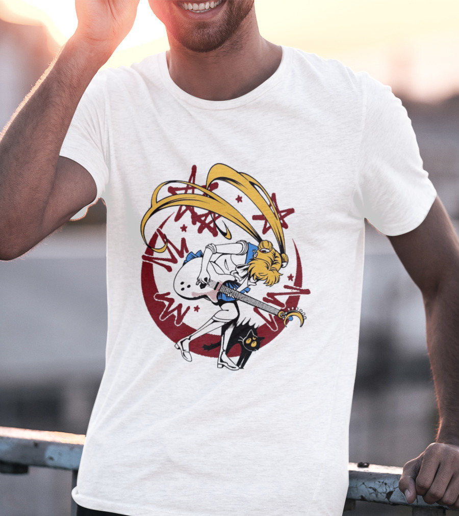 Rock N' Roll Moonlight Pop Culture Wizard Sailor Character Magic Guitar T-Shirt