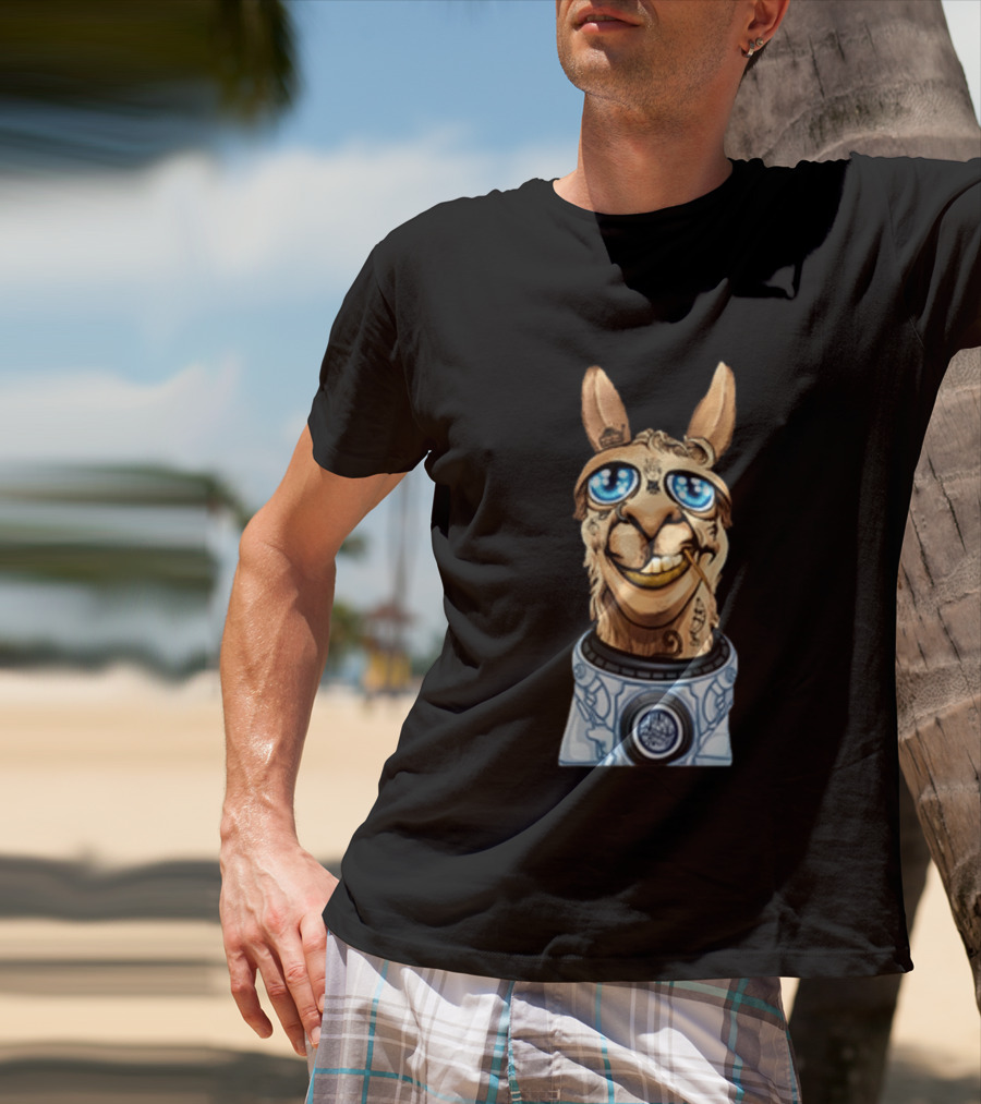 Astronaut Llama Space Adventure With Cosmic Glasses And Spacesuit T-Shirt