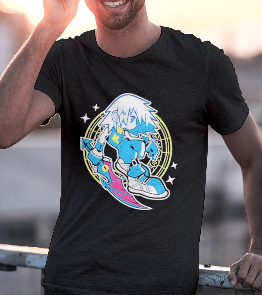 Riku Anime Cartoon Character With Sword And Stars In Pastel T-Shirt