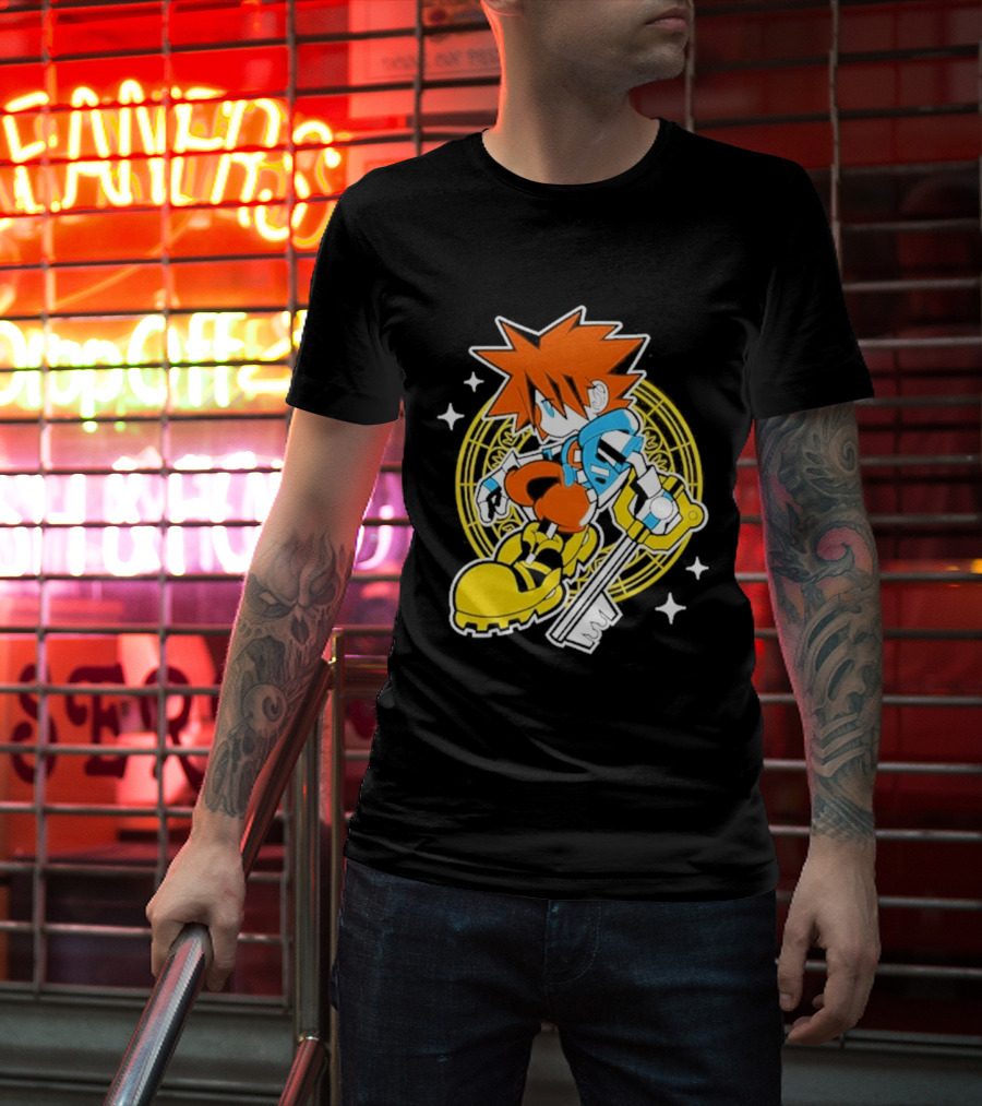 Sora Keyblade Cartoon Character With Bold Colors And Magic Circle T-Shirt