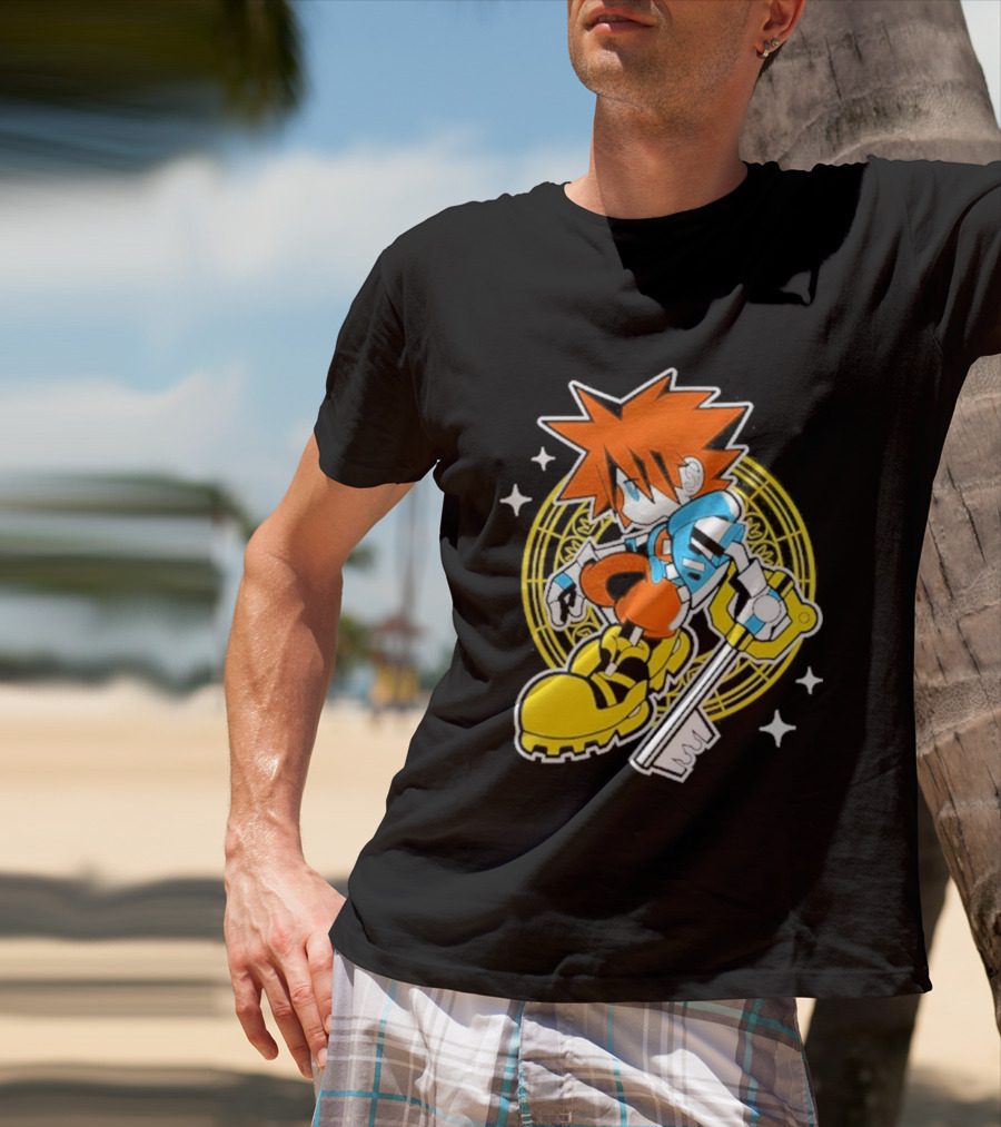 Sora Keyblade Cartoon Character With Bold Colors And Magic Circle T-Shirt