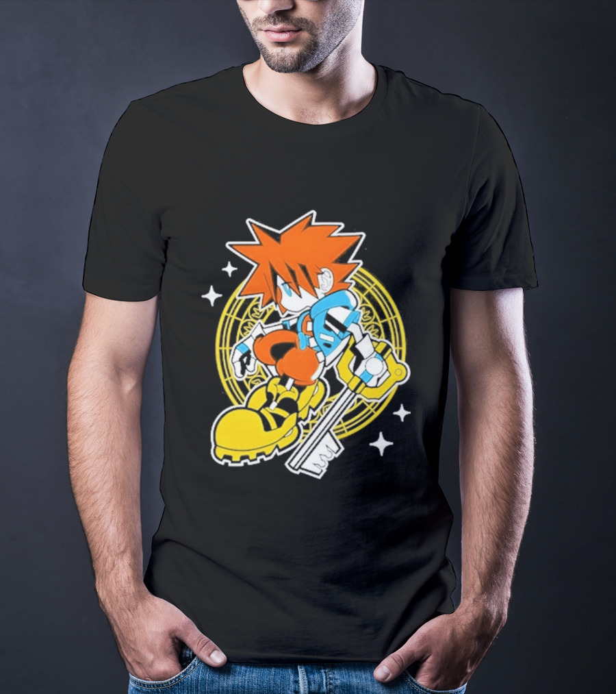 Sora Keyblade Cartoon Character With Bold Colors And Magic Circle T-Shirt