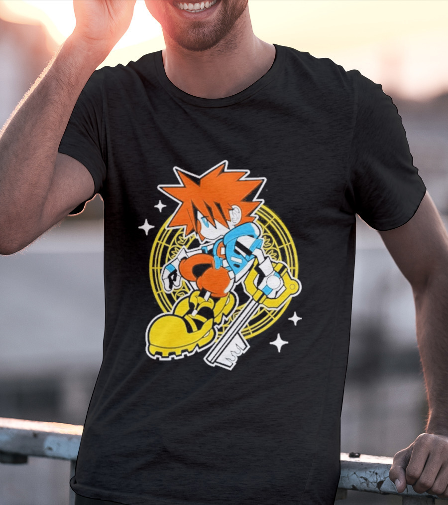 Sora Keyblade Cartoon Character With Bold Colors And Magic Circle T-Shirt