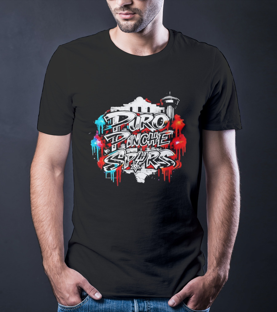 Puro Pinche Spurs San Antonio Vibes Alamo Skyline Fiesta T-Shirt