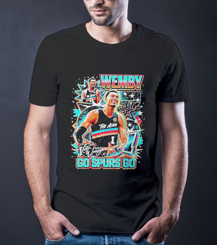 Wemby The Alien Go Spurs Go 90s Bootleg Retro Stars Number One T-Shirt