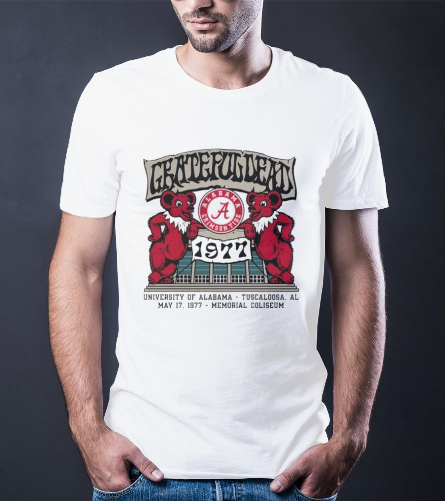 Grateful Dead Alabama Crimson Tide 1977 Memorial Coliseum Tuscaloosa Bears T-Shirt