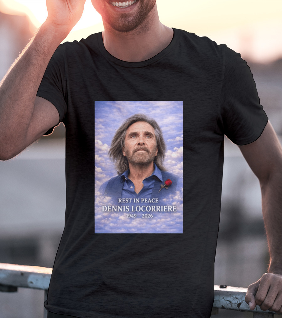 Rest In Peace Dennis Locorriere 1949 2026 Memorial Tribute With Rose And Clouds T-Shirt