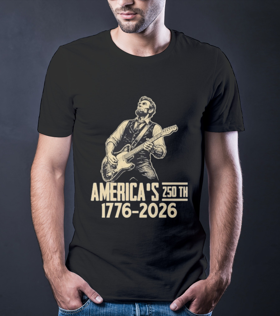 Abraham Lincoln Rocks Guitar America's 250th 1776 2026 T-Shirt