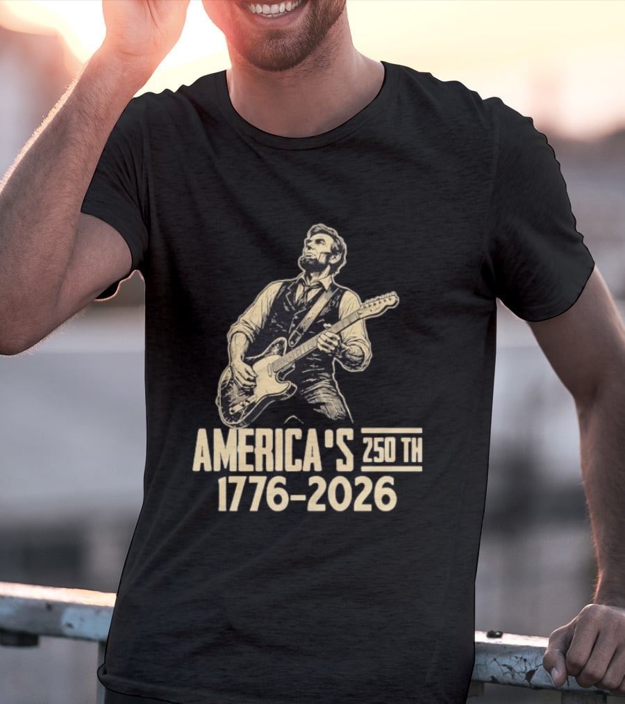 Abraham Lincoln Rocks Guitar America's 250th 1776 2026 T-Shirt