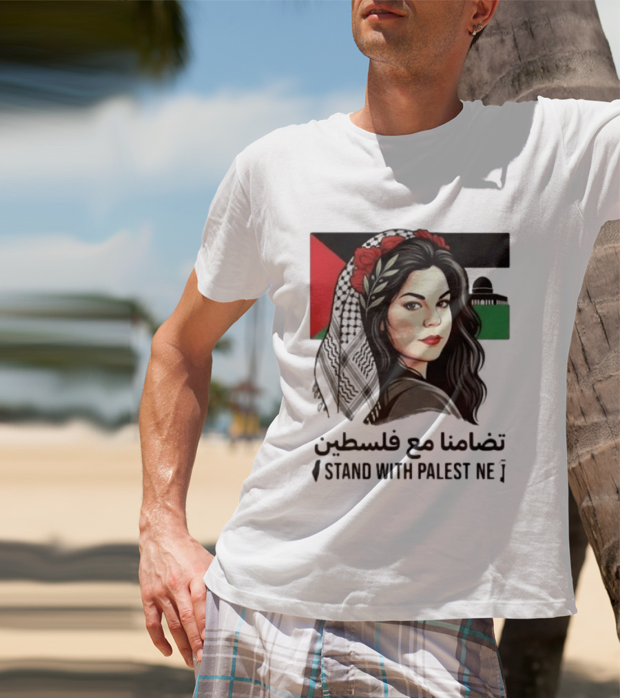 Stand With Palestine Women تضامنًا مع فلسطين Iconic Figure With Traditional Scarf And Flag T-Shirt