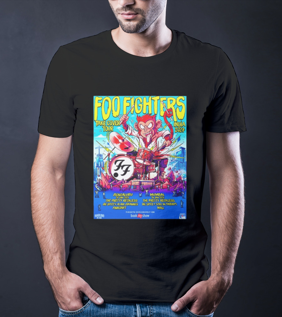 Foo Fighters Take Cover Tour India 2027 Bengaluru Mumbai The Pretty Reckless Die Spitz Alain Johannes Punkshit Still In Therapy Mali January 29 31 T-Shirt