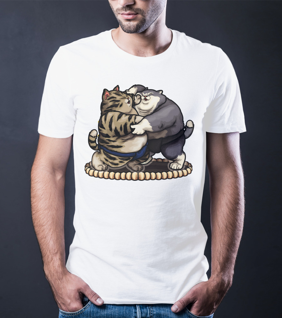 Sumo Wrestling Cats Battling In Traditional Ring T-Shirt
