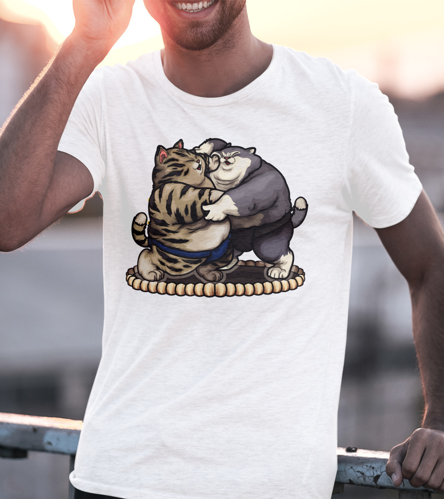 Sumo Wrestling Cats Battling In Traditional Ring T-Shirt