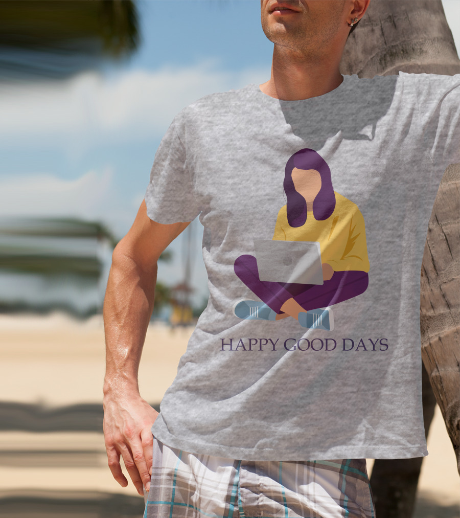 HAPPY GOOD DAYS Laptop Sitting Woman T-Shirt