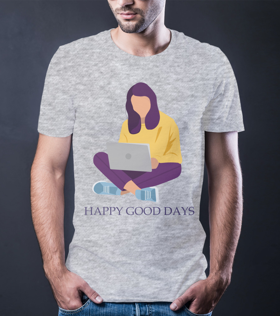 HAPPY GOOD DAYS Laptop Sitting Woman T-Shirt