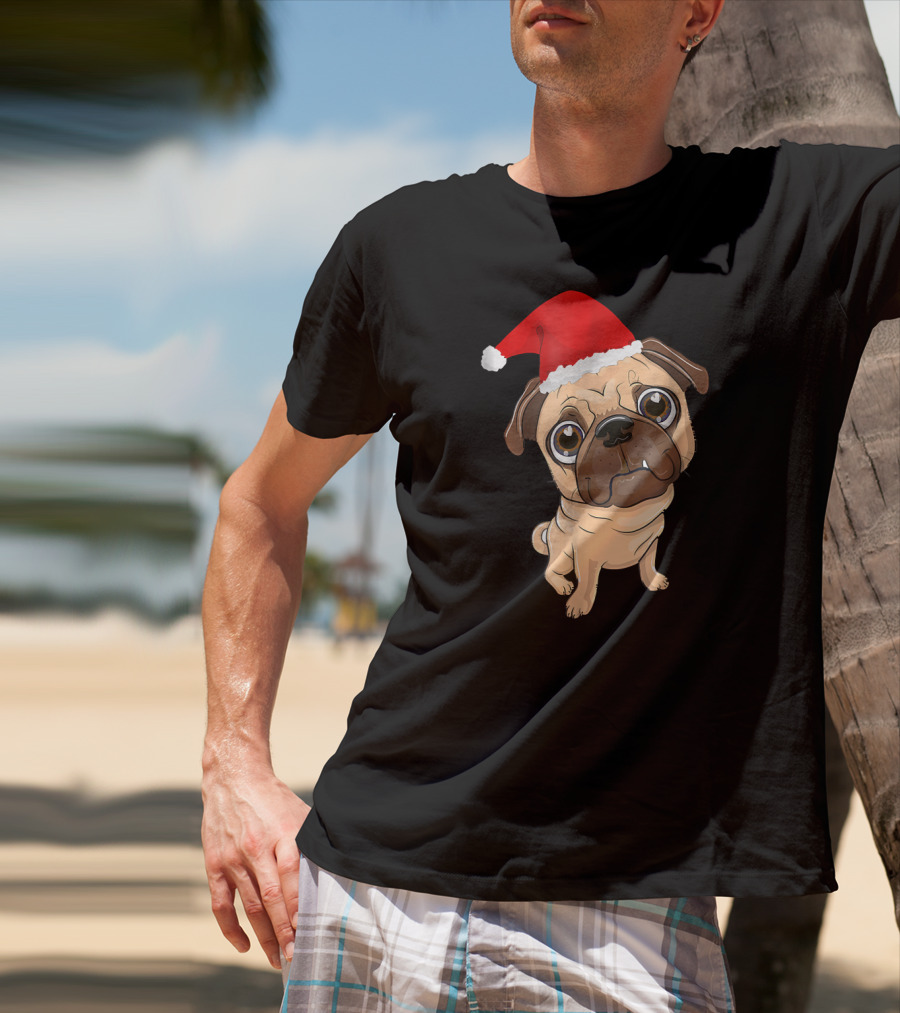 Santa Hat Pug Christmas Fun T-Shirt