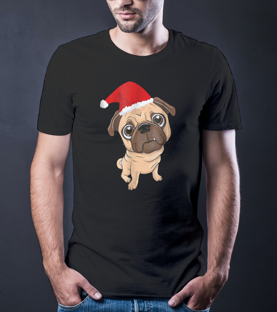 Santa Hat Pug Christmas Fun T-Shirt