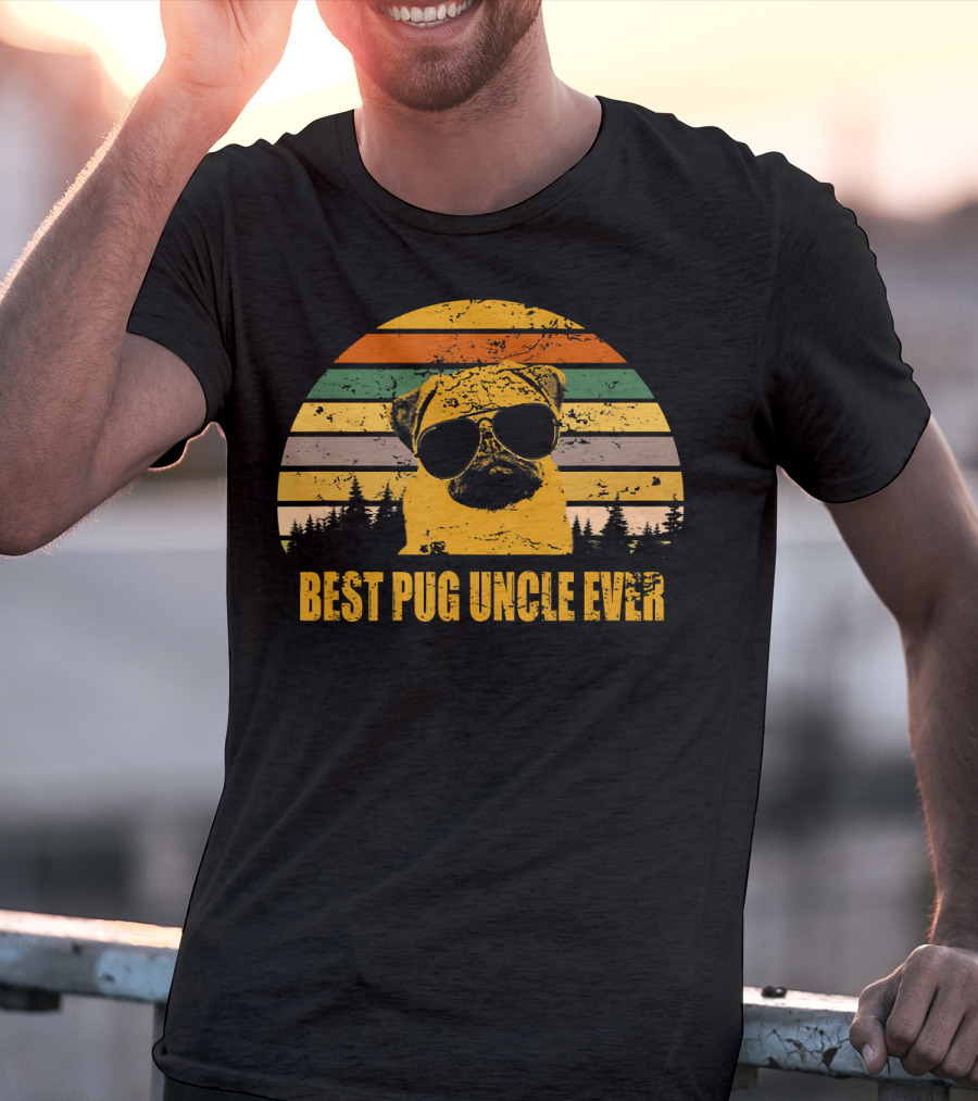 Best Pug Uncle Ever Vintage Retro Pug With Sunglasses T-Shirt