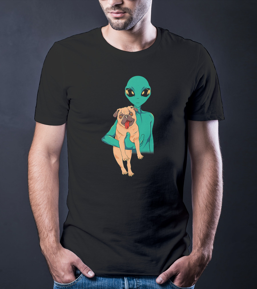 Funny Pug Alien Trippy Dog With Green Extraterrestrial T-Shirt