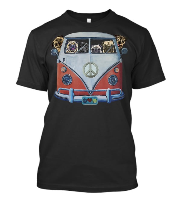 Pug Hippie Van Peace Love Funny Pug T-Shirt