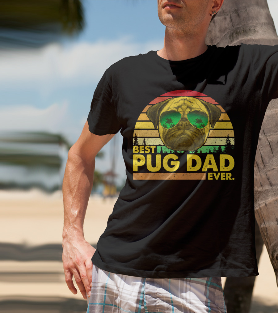 Best Pug Dad Ever Sunglasses Vintage Sunset T-Shirt