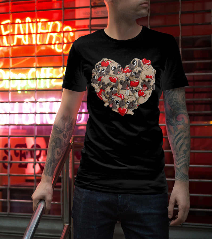 Pug Heart Valentines Day Dog Lover Boys Men Love T-Shirt