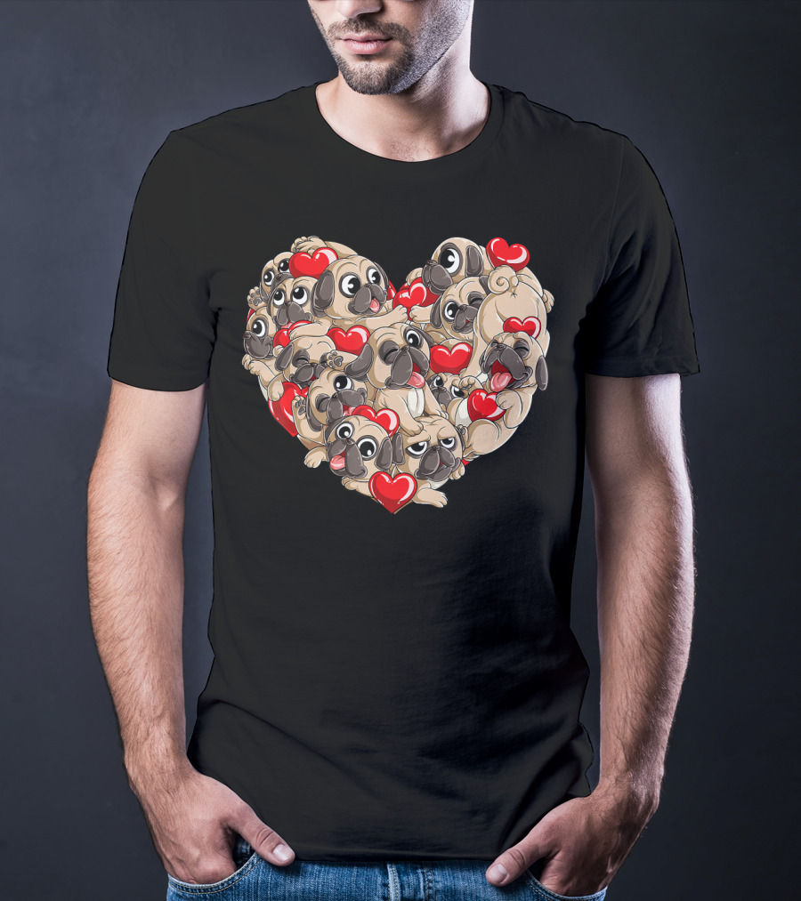 Pug Heart Valentines Day Dog Lover Boys Men Love T-Shirt