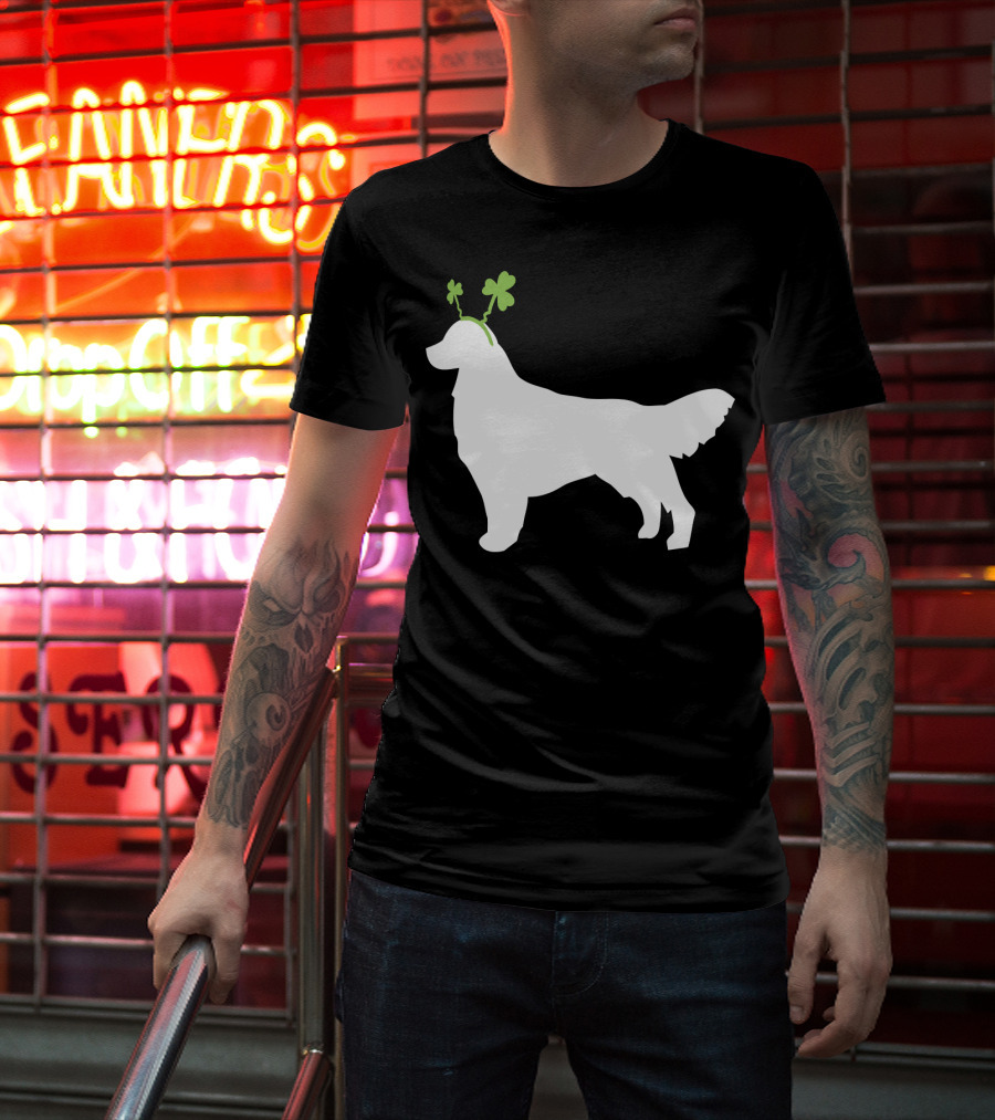 Golden Retriever Shamrock Antlers St Patricks Day Dog T-Shirt