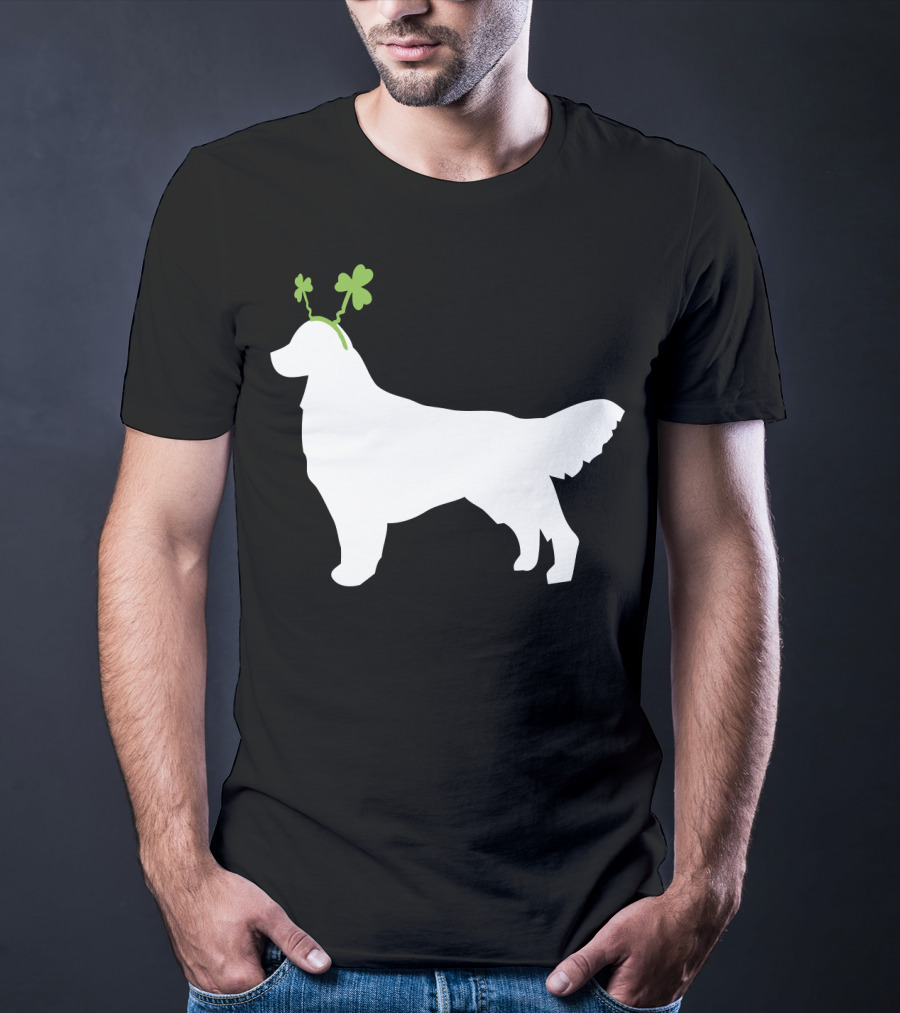 Golden Retriever Shamrock Antlers St Patricks Day Dog T-Shirt