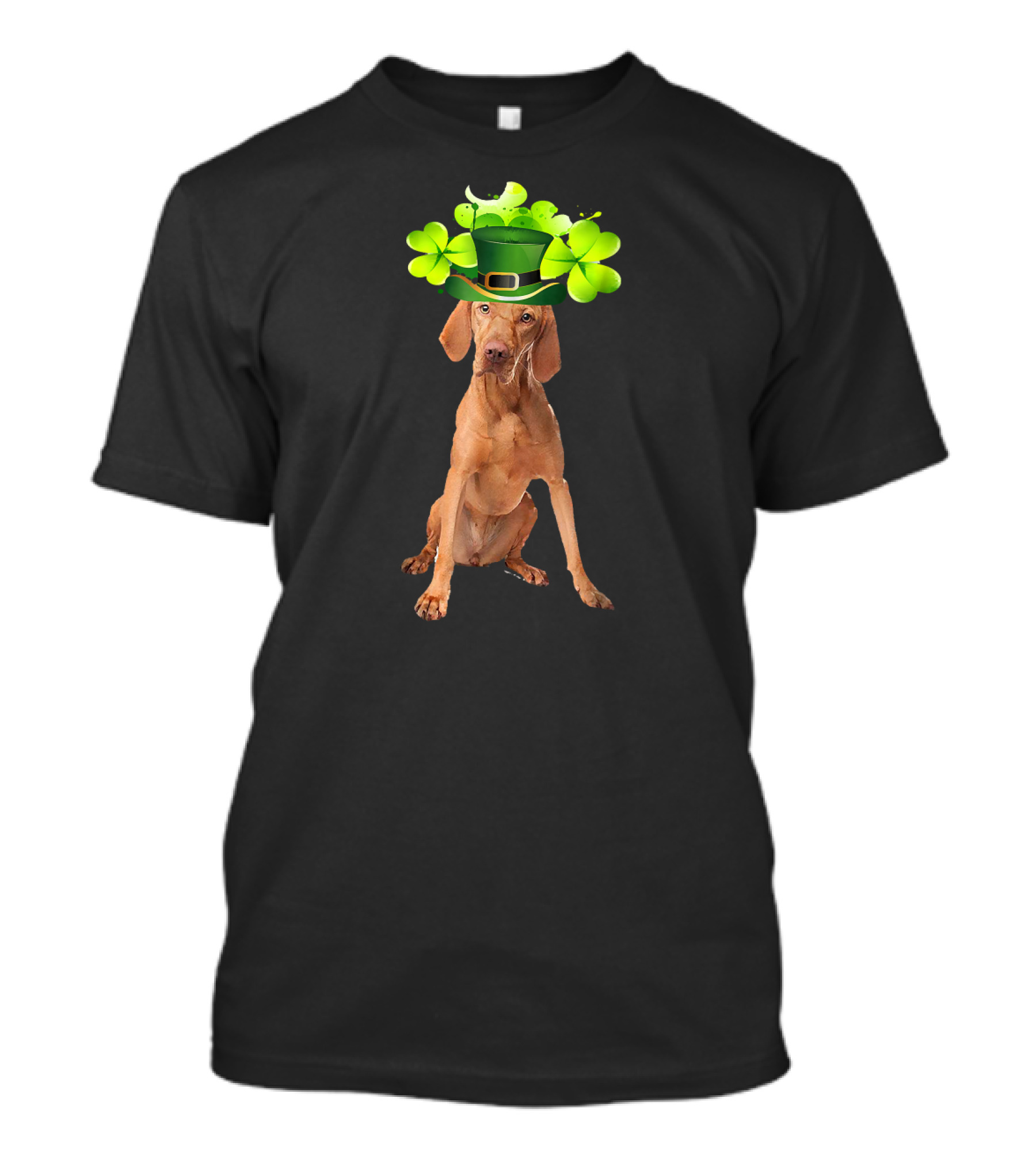 St Patricks Day Hungarian Vizsla Dog With Irish Clover Hat T-Shirt