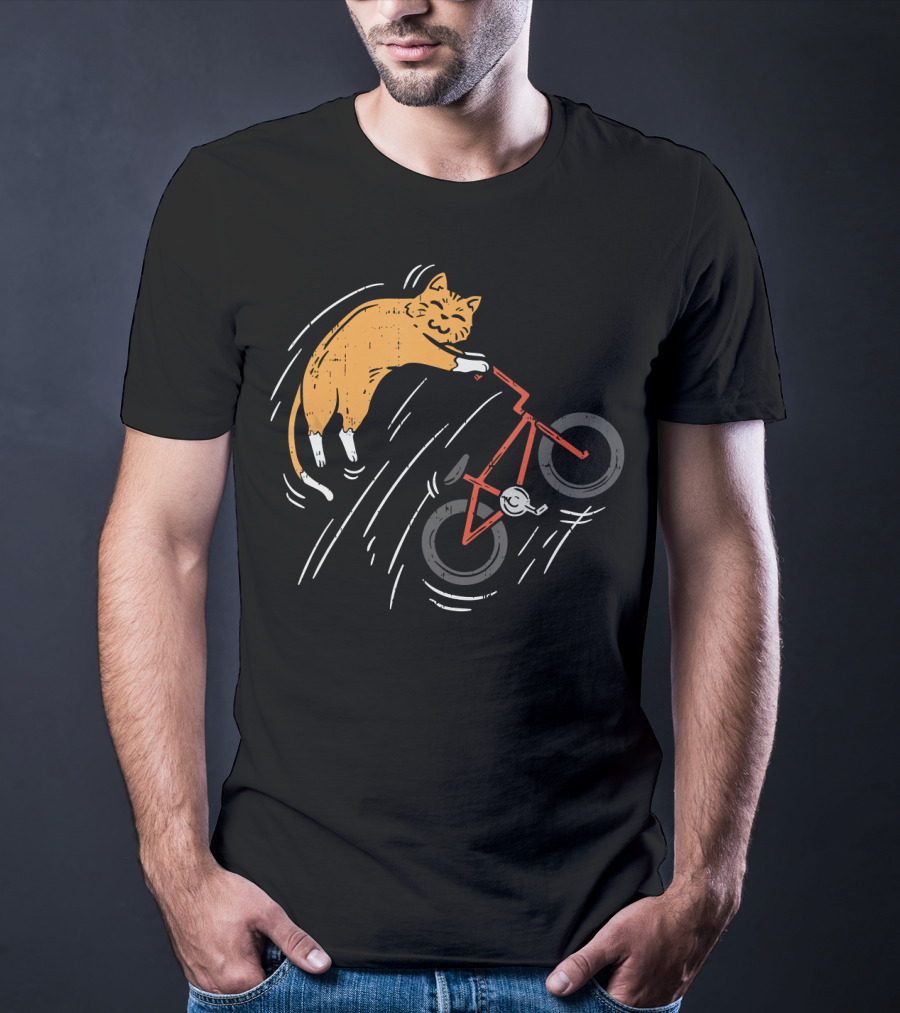 Orange Cat Riding Bicycle In Motion T-Shirt