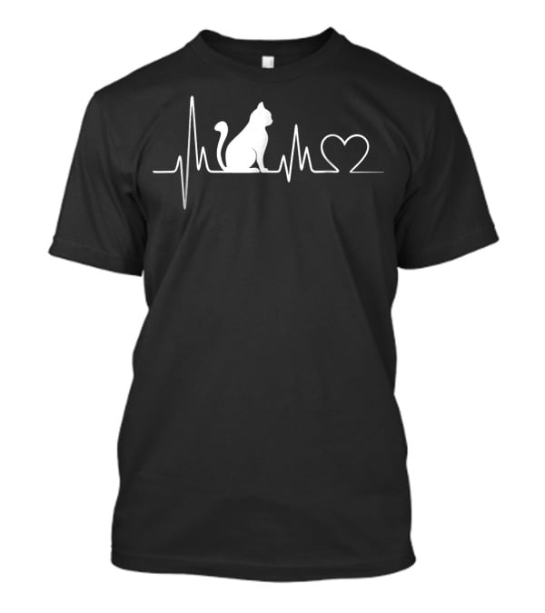 Cat Heartbeat With Heart Outline And Cat T-Shirt