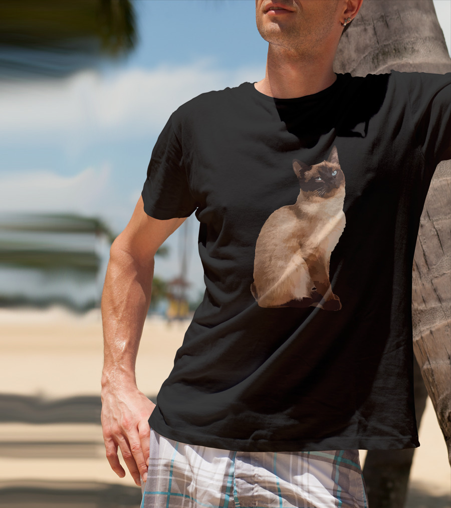 Siamese Cat Cute Siamese Cat Sitting Brown Fur Blue Eyes T-Shirt