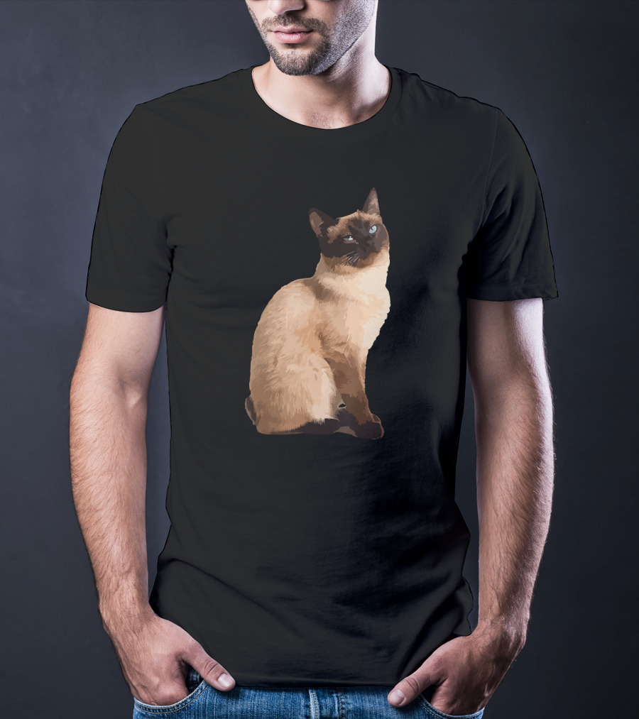 Siamese Cat Cute Siamese Cat Sitting Brown Fur Blue Eyes T-Shirt