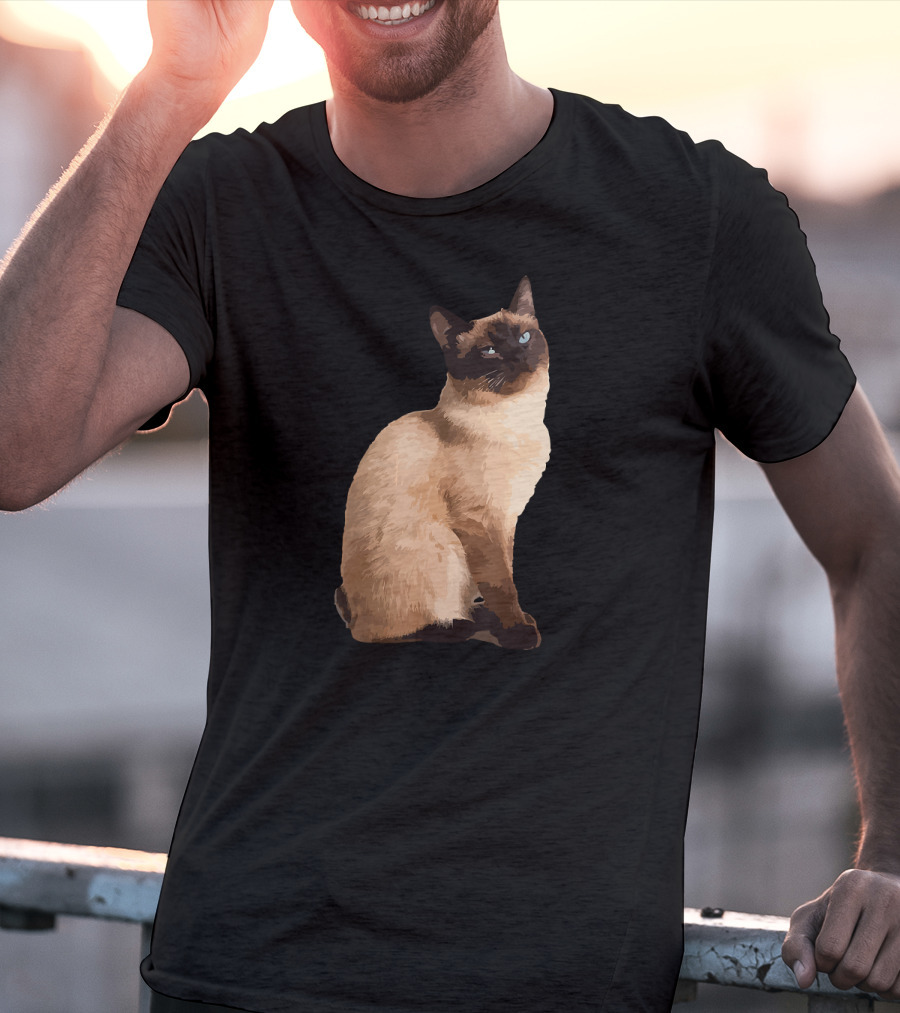 Siamese Cat Cute Siamese Cat Sitting Brown Fur Blue Eyes T-Shirt
