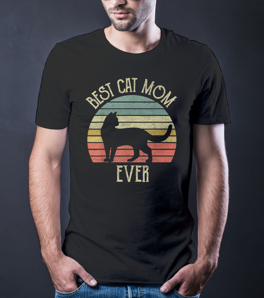 Vintage Best Cat Mom Ever Retro Stripes Cat Lovers T-Shirt