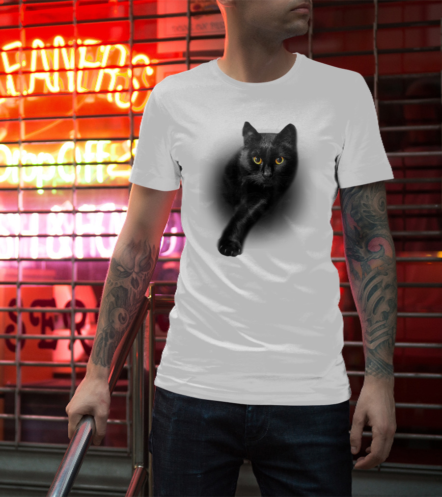 Black Cat Yellow Eyes Cats Iconic Feline Expression T-Shirt