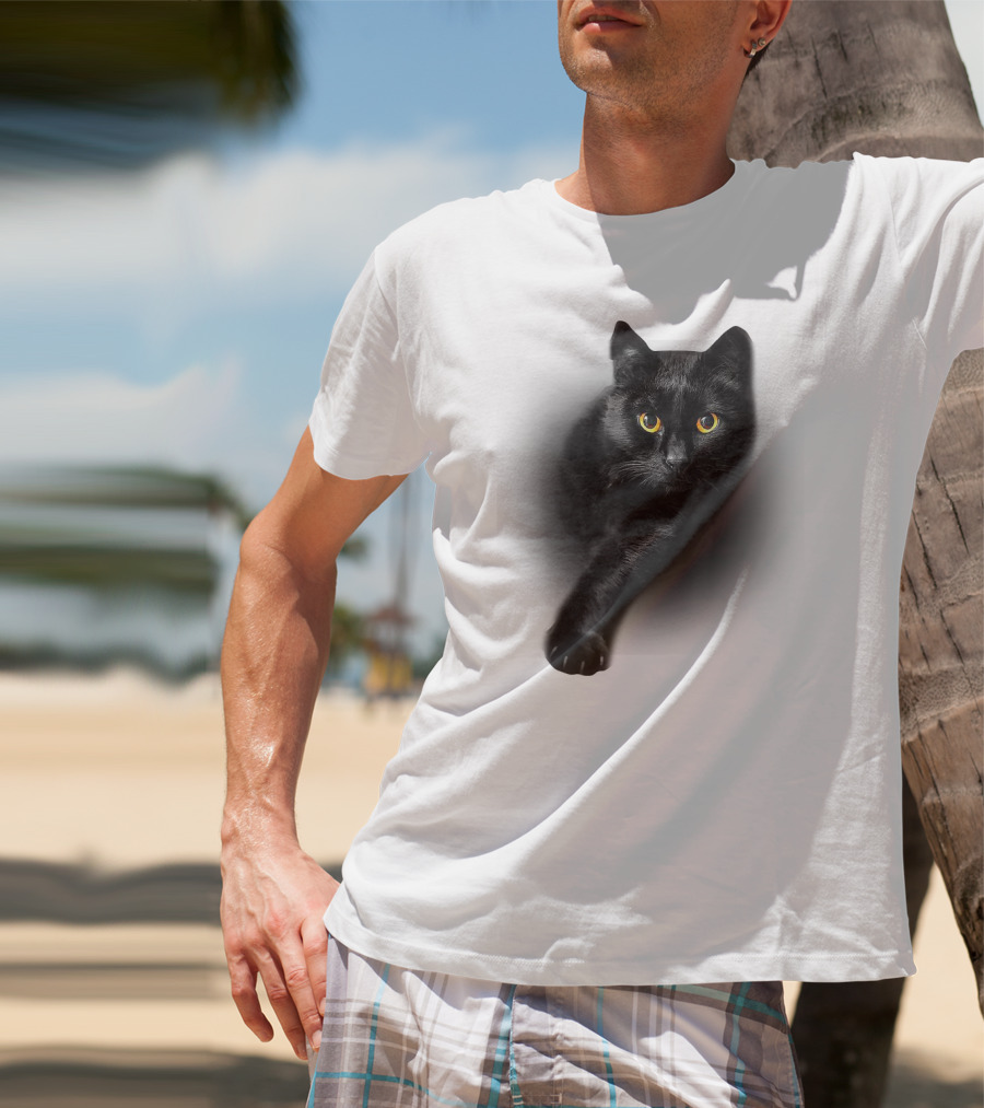 Black Cat Yellow Eyes Cats Iconic Feline Expression T-Shirt
