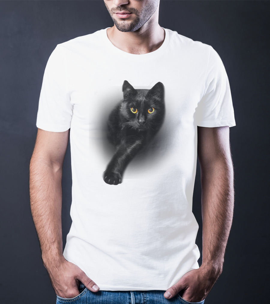 Black Cat Yellow Eyes Cats Iconic Feline Expression T-Shirt