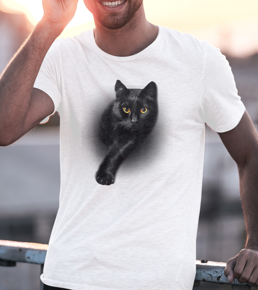 Black Cat Yellow Eyes Cats Iconic Feline Expression T-Shirt