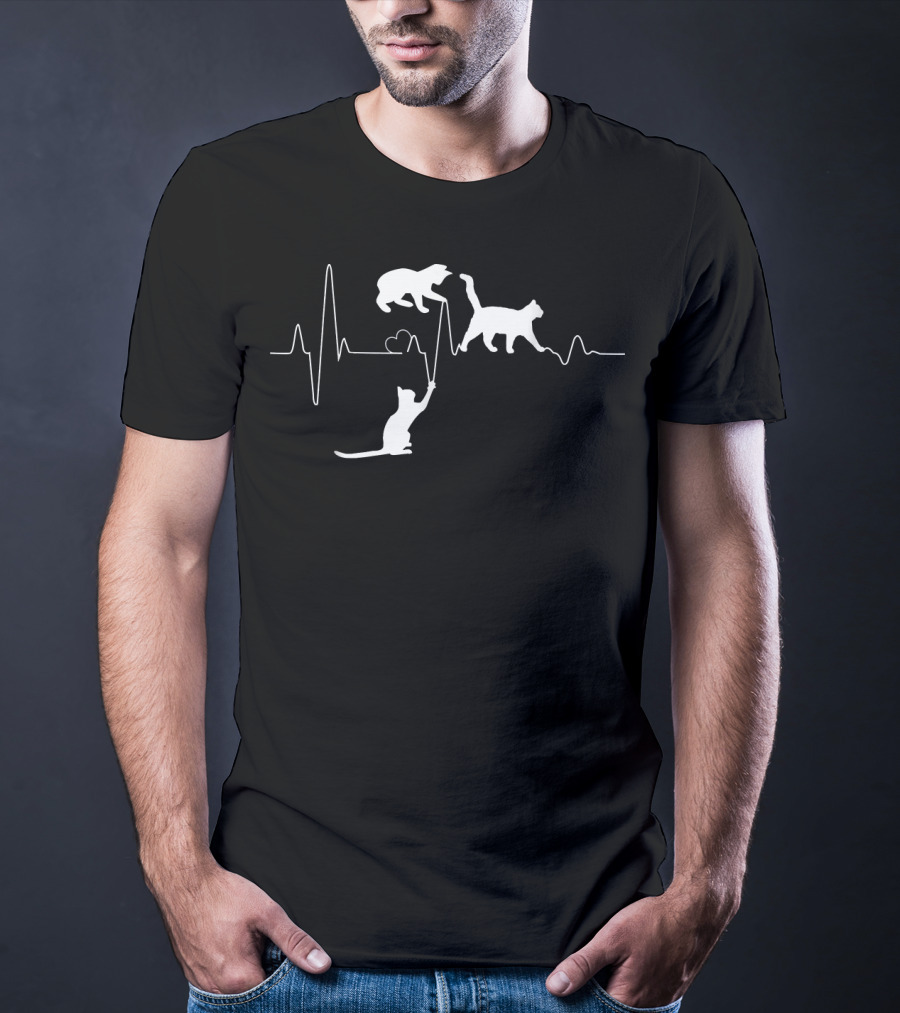 Cat Heartbeat Funny Cats Playing On Heartline T-Shirt