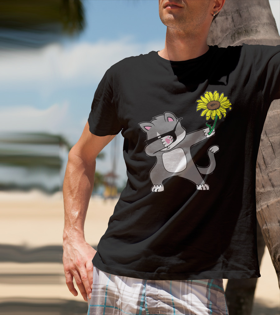 Dabbing Kitty Cat Sunflower Autism Awareness Iconic Symbols T-Shirt