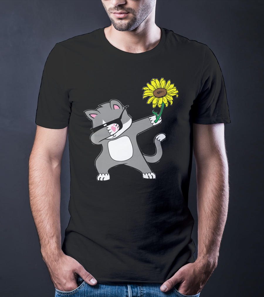 Dabbing Kitty Cat Sunflower Autism Awareness Iconic Symbols T-Shirt