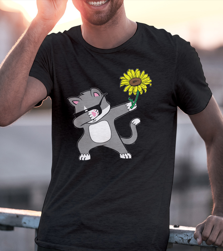 Dabbing Kitty Cat Sunflower Autism Awareness Iconic Symbols T-Shirt